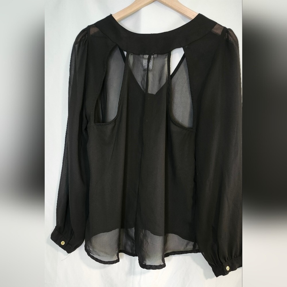 Black Sheer Chiffon Cutout Top Womens Large Witchy Going Out Whimsigoth Rave - Picture 6 of 8